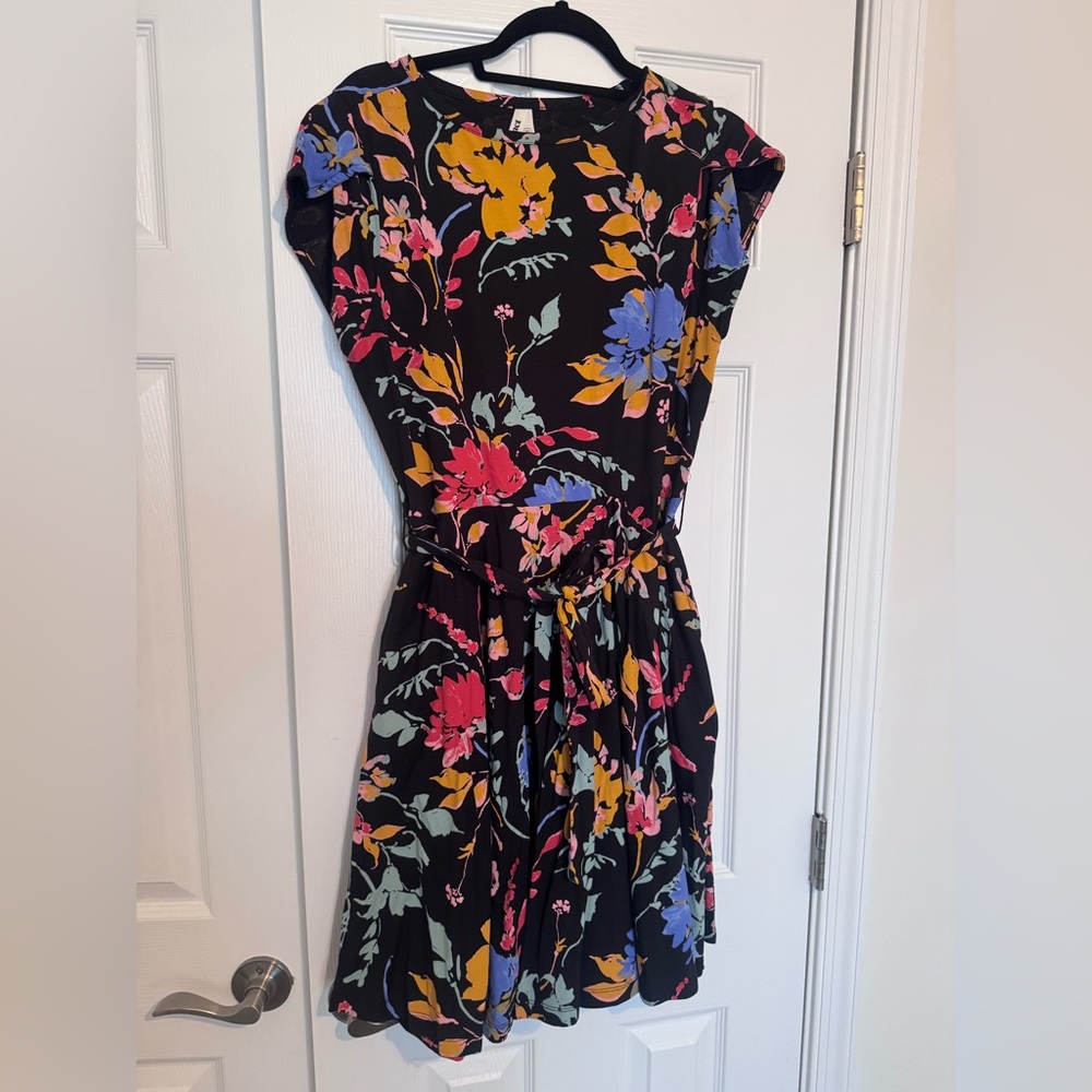 Pact Black Dress with Colorful Floral Design